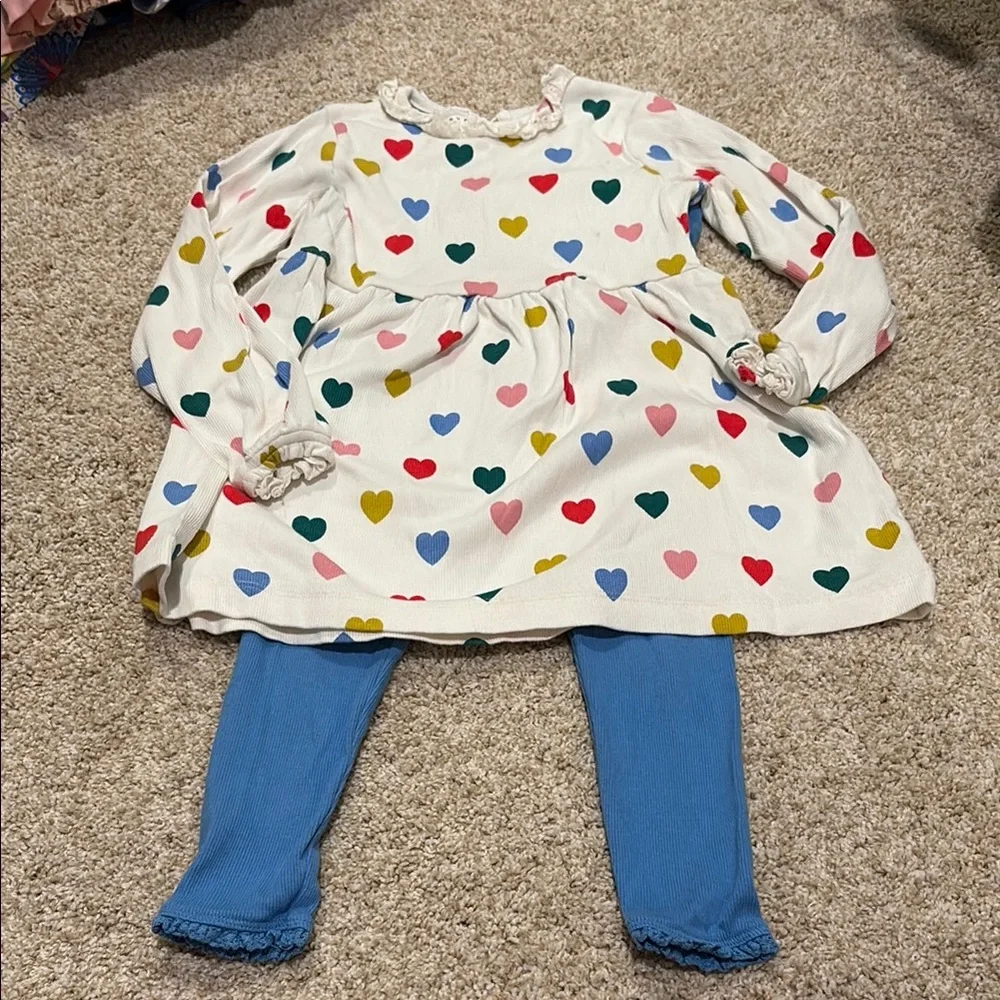 Cream Heart Print Toddler Dress with Multicolor Hearts